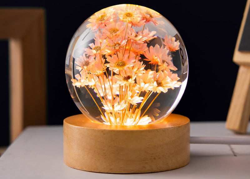 Crystal Ball Flower Night Lamp – LED Ambient Light for Bedroom