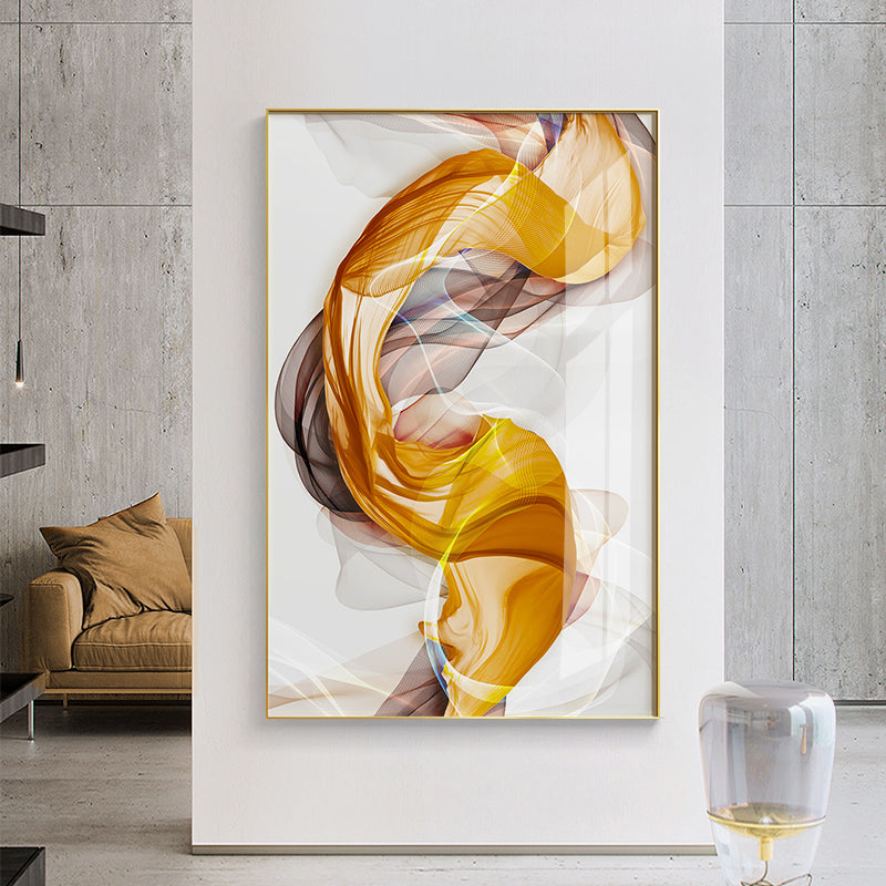 Contemporary Abstract Yellow Grey Wall Art Painting Canvas Home Decor Luxury Style