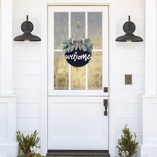 Rustic Farmhouse Welcome Wreath Sign – Front Porch Decor & Door Hanging for Home Entry