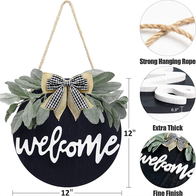 Rustic Farmhouse Welcome Wreath Sign – Front Porch Decor & Door Hanging for Home Entry
