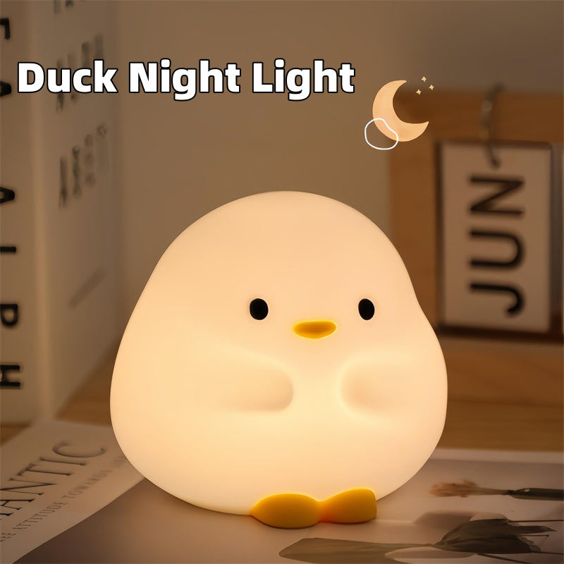 Cute Duck Night Light LED Cartoon Animal Silicone Lamp - ouch Sensor Timer & USB Rechargeable