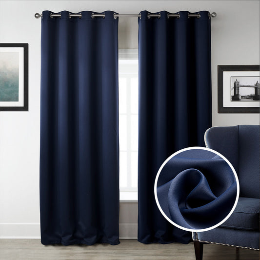 Bedroom Blackout Curtains – Dark Blue Printed Window Drapes for Stylish Décor