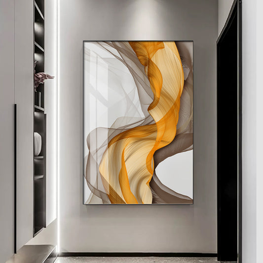 Contemporary Abstract Yellow Grey Wall Art Painting Canvas Home Decor Luxury Style