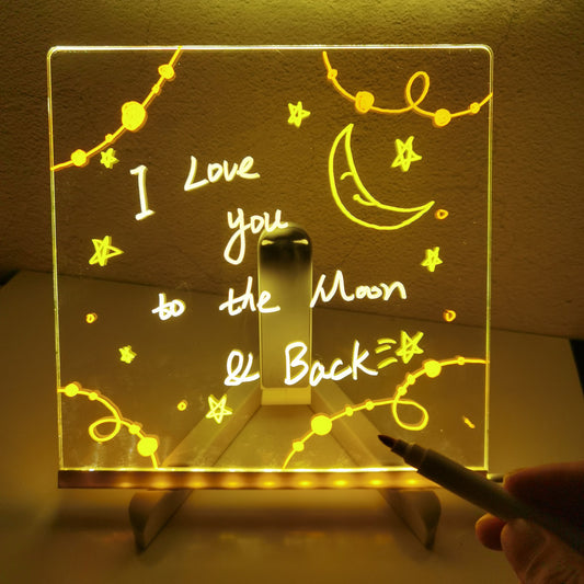 LED Night Light Acrylic Message Board – DIY Writing Lamp with 7 Pens for Notes & Room Decor