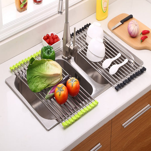 Over Sink Folding Rack Stainless Steel – Kitchen Dish Drying & Drain Organizer