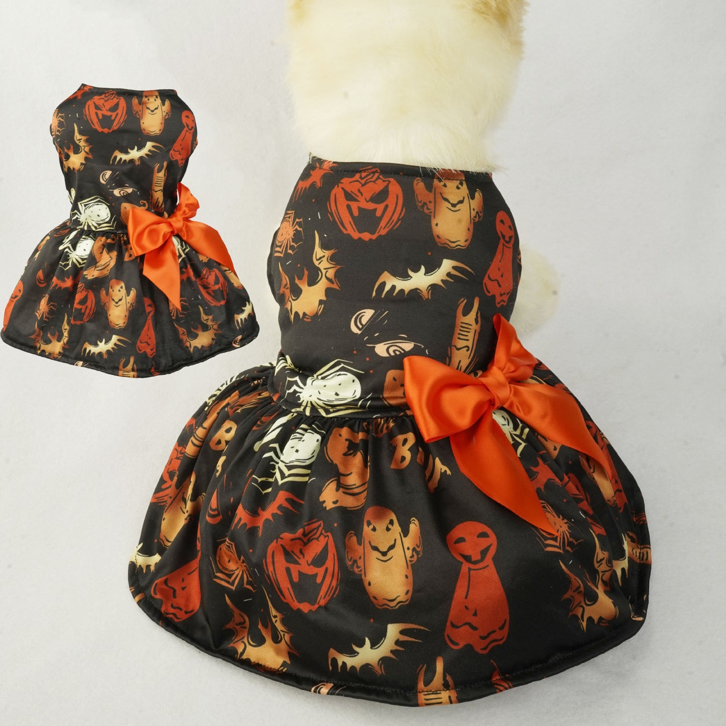Halloween Dog Dress – Pumpkin Print Outfit for Chihuahua, Yorkie & Cats