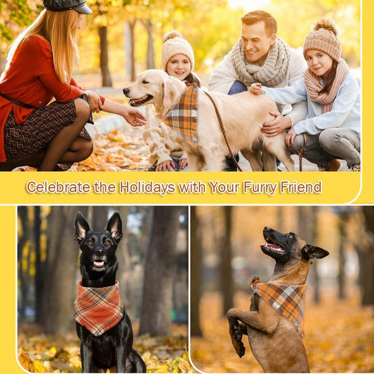 Thanksgiving Dog Bandana with Tassels – Stylish Plaid Fall Pet Scarf for Dogs