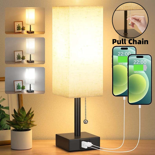 Bedside Table Lamp with 3 Brightness Levels & USB Charging