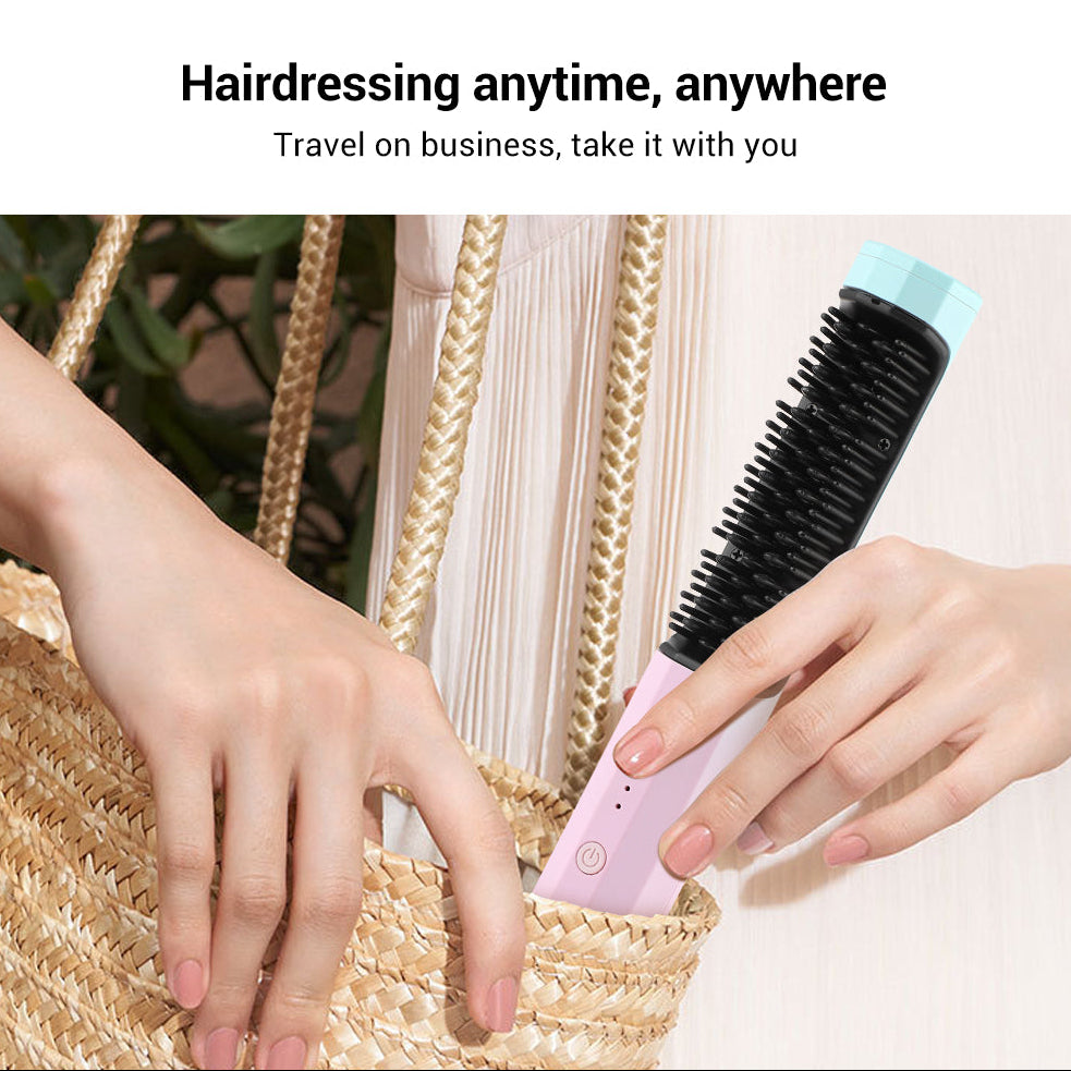 Travel Hair Styling Tool – Wireless Straightening Comb & Curling Iron