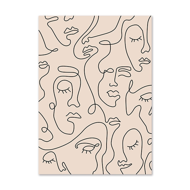 Minimalist Abstract Girl Leaf Painting – Nordic Line Art Wall Poster Decor