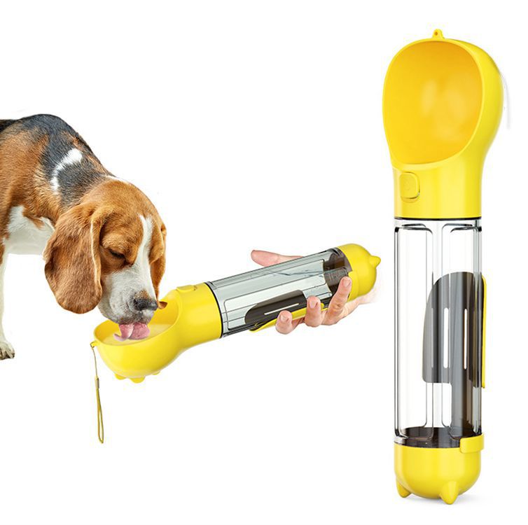 Portable Pet Travel Bottle – 3-in-1 Dog Water Feeder & Waste Bag Dispenser