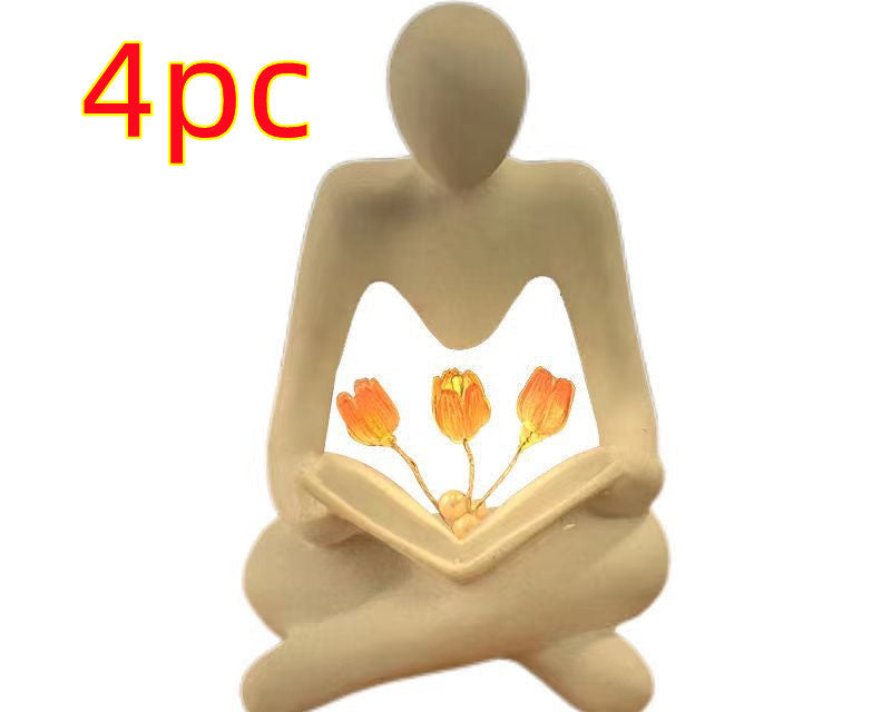 Modern Nordic Book Lover Statue Light – Creative Tulip Sculpture Night Lamp