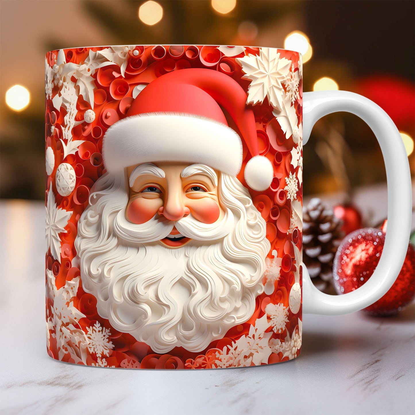 3D Christmas Mug – Fun Santa & Snowman Design