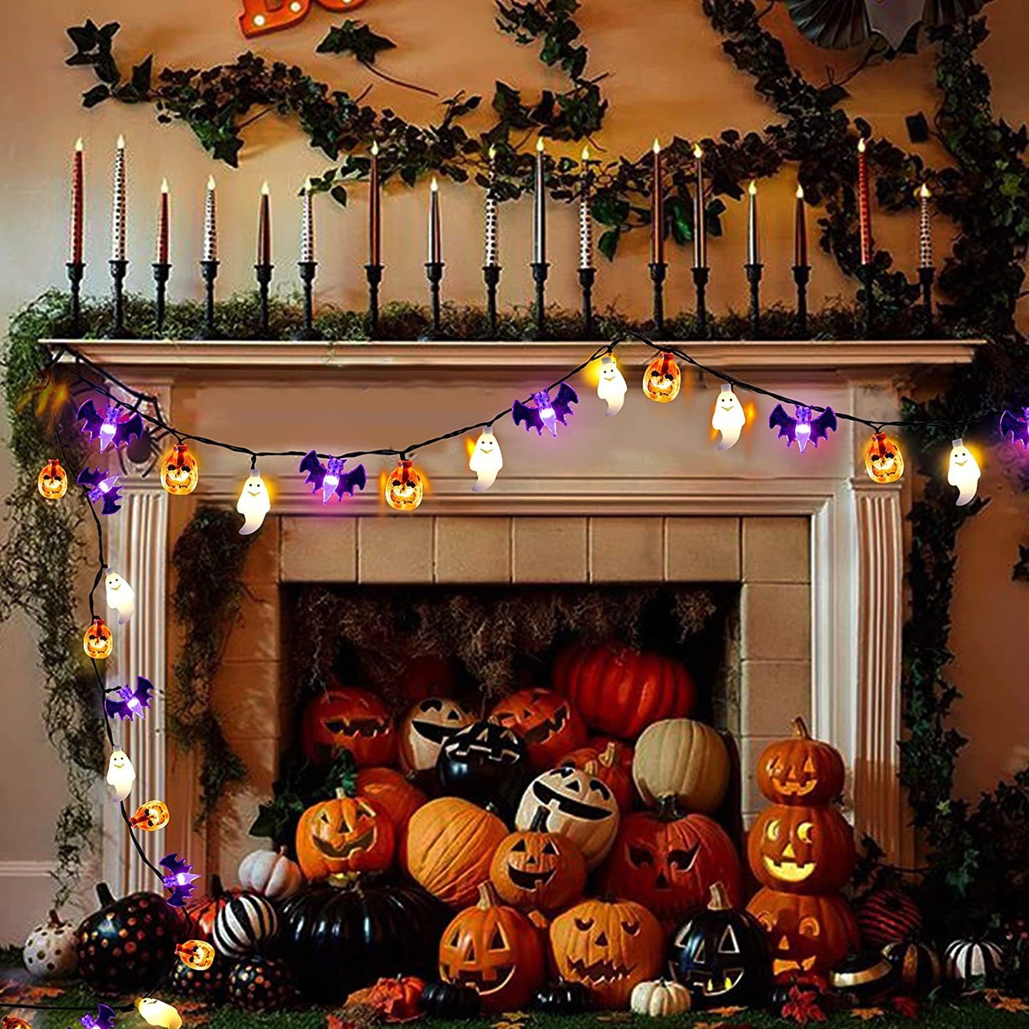 Halloween Outdoor String Light Decor – LED Pumpkin Bat Skull Party Hanging Lights
