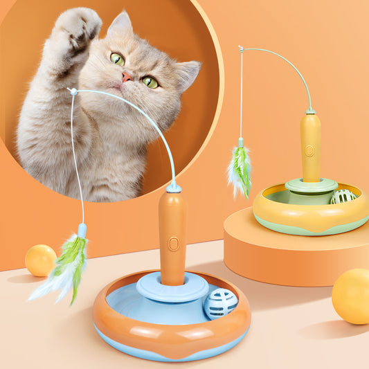 Interactive Feather Cat Toy – Self Play Turntable Toy for Bored Indoor Cats