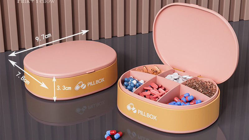 Portable Weekly Pill Organizer – Travel Pill Case 6 Grid Medicine Storage Box