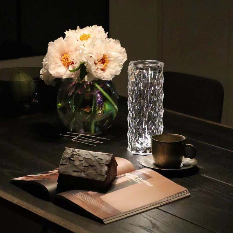 Romantic Rose LED Night Light – Diamond Crystal Projection Lamp for Bedroom & Home Decor