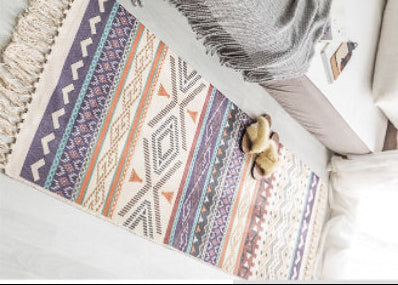Bohemian Cotton Linen Rug – Long Geometric Hand Woven Floor Runner
