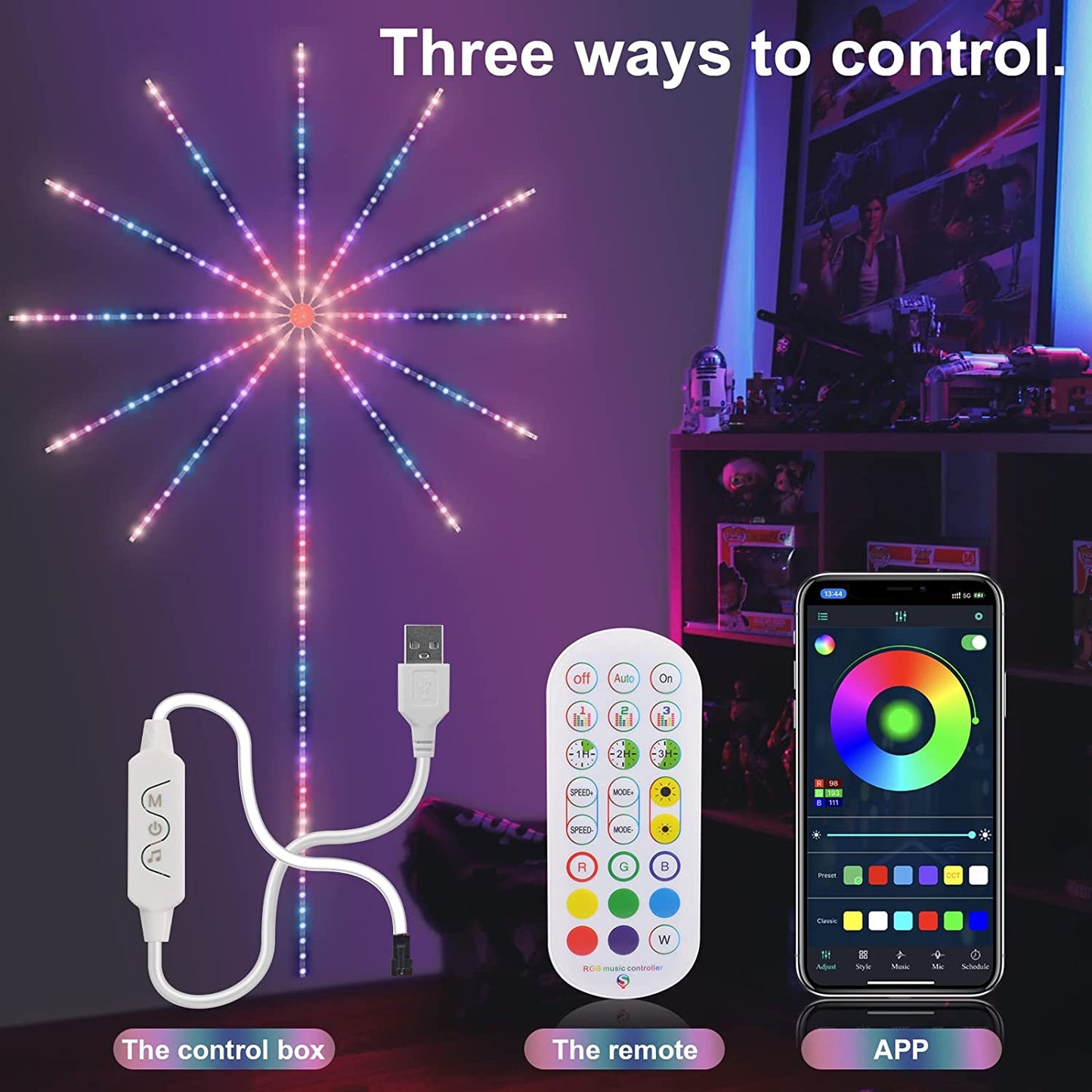 Firework LED Lights for Room – RGB Music Sync Strip Lights