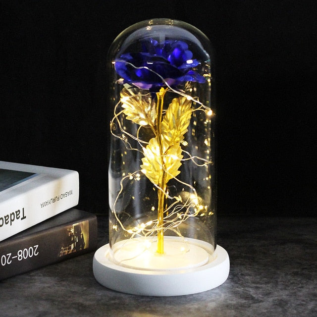 Glass Rose Lamp LED Night Light – Romantic Flower Table Lamp for Bedroom Home Decor