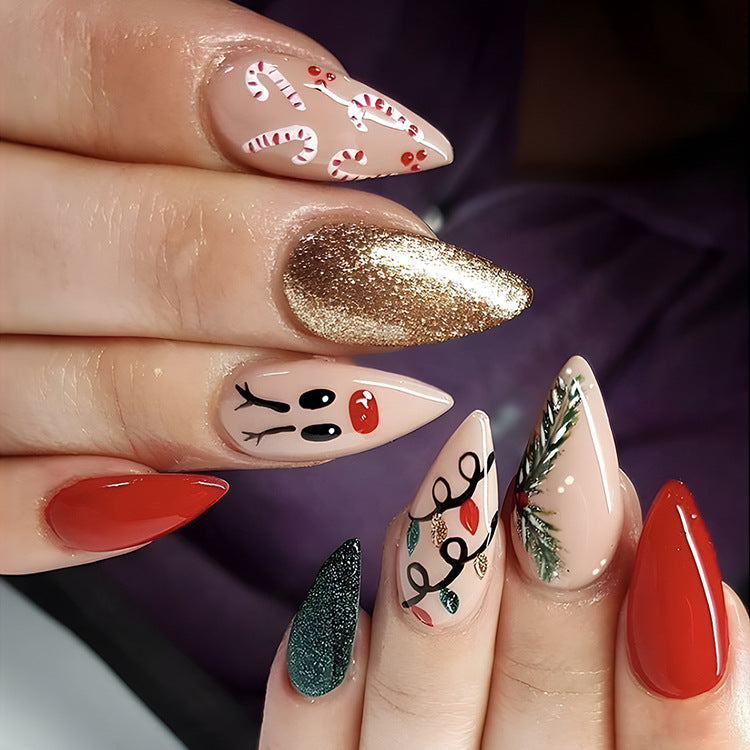 Luxury Christmas Press On Nails 24 pcs Set – Festive Snowflake Fake Nails