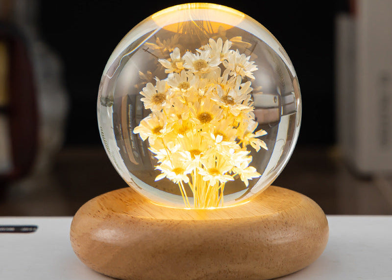 Crystal Ball Flower Night Lamp – LED Ambient Light for Bedroom