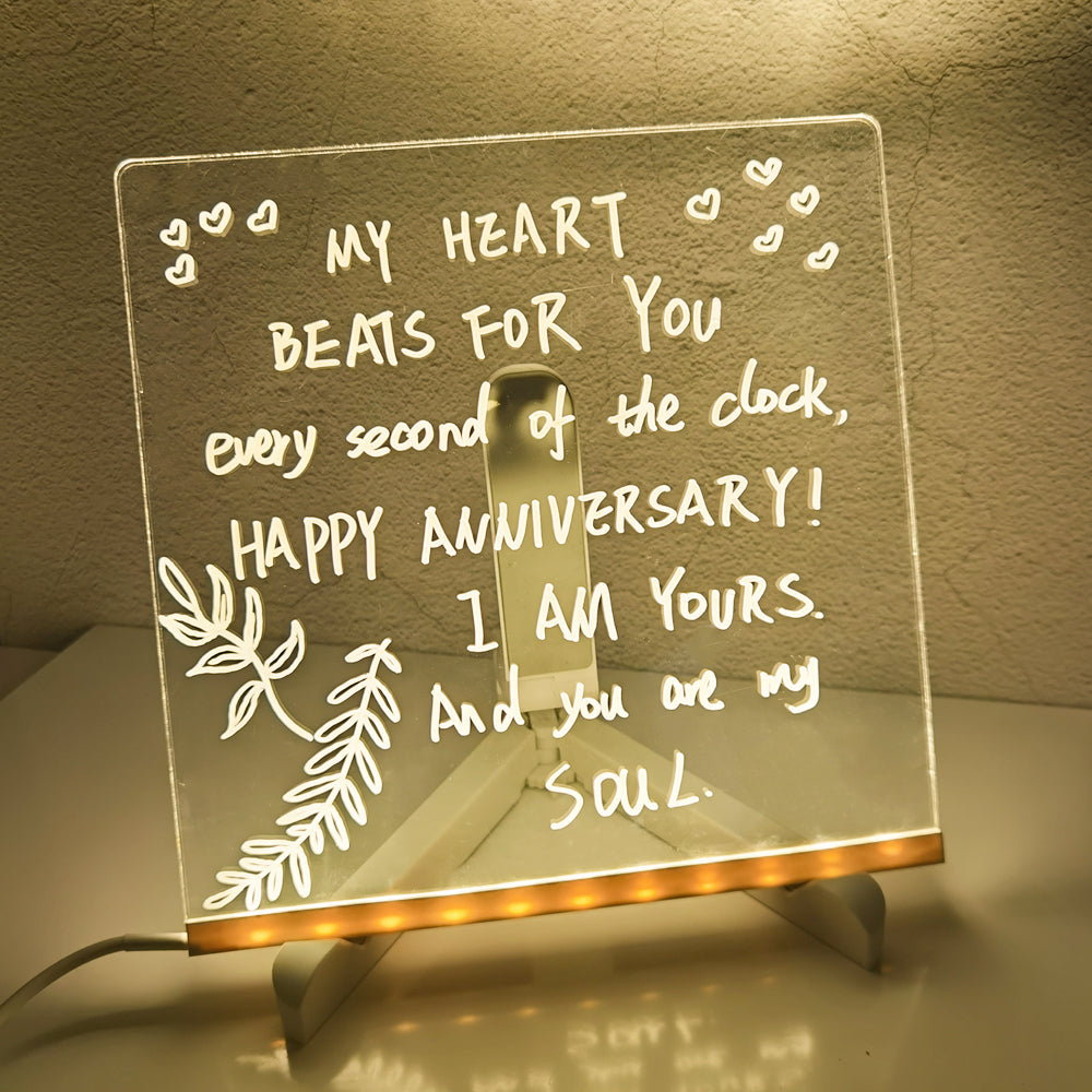 LED Night Light Acrylic Message Board – DIY Writing Lamp with 7 Pens for Notes & Room Decor