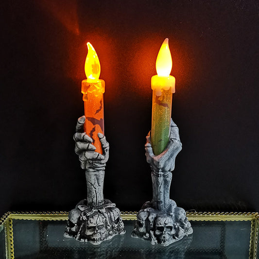 Halloween Skeleton Ghost Candle Holder – Spooky Home Decor LED Light Prop