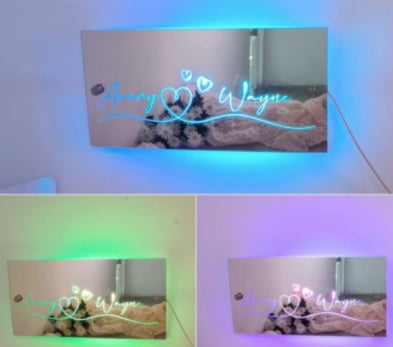 Custom Photo LED Mirror Light – Personalized Wall Decor for Bedroom