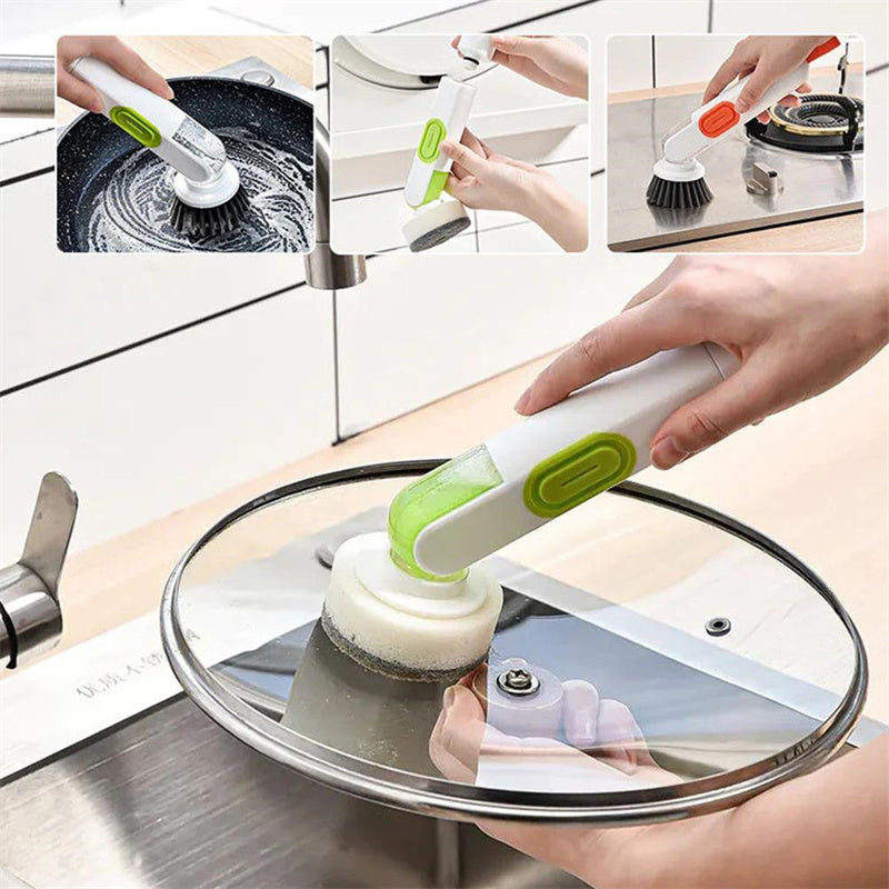 Multi-Functional Cleaning Brush with Soap Dispenser – Long Handle Kitchen Scrubber (Easy Clean Tool)