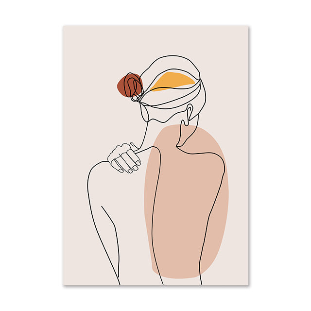 Minimalist Abstract Girl Leaf Painting – Nordic Line Art Wall Poster Decor