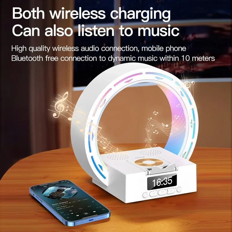 Smart Bedside Light with Speaker – Wireless Charger, Alarm Clock & LED Lamp