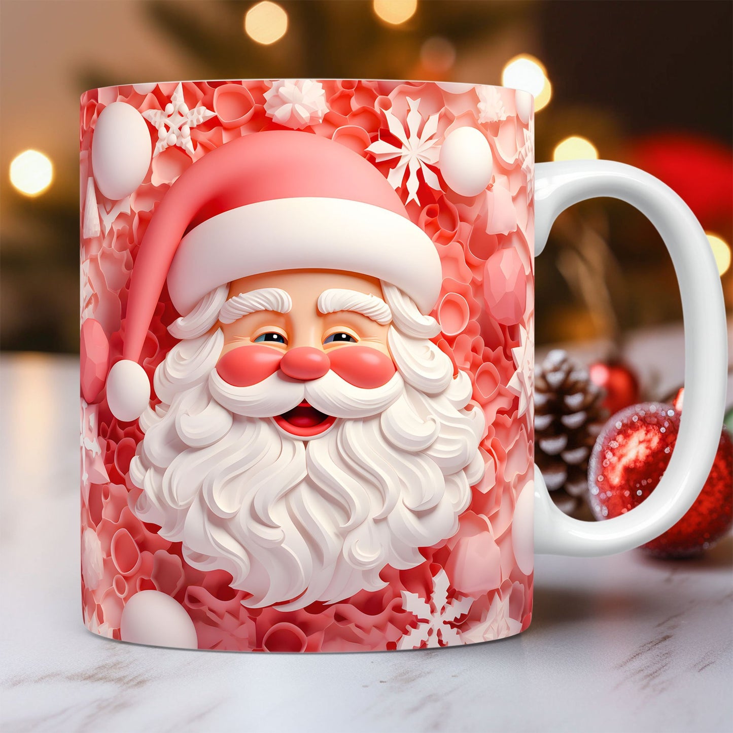 3D Christmas Mug – Fun Santa & Snowman Design