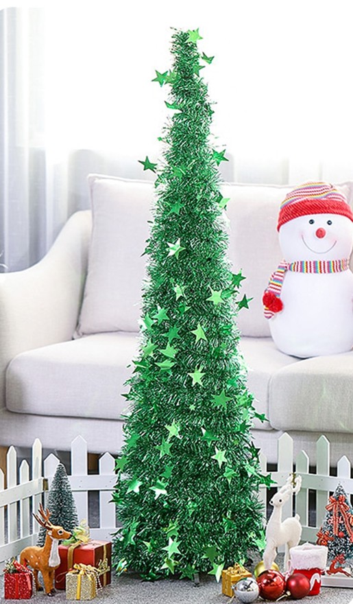 Pop Up Christmas Tree Collapsible Tinsel Tree with Stand – Space Saving Holiday Decor