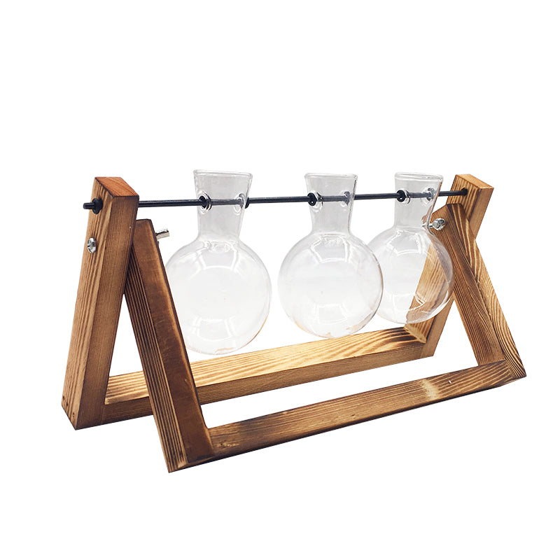Hydroponic Glass Vase with Wooden Stand – Modern Indoor Plant Propagation Station Home Decor