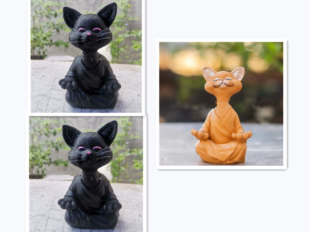 Whimsical Black Buddha Cat Figurine – Meditation Yoga Home Decor Ornament