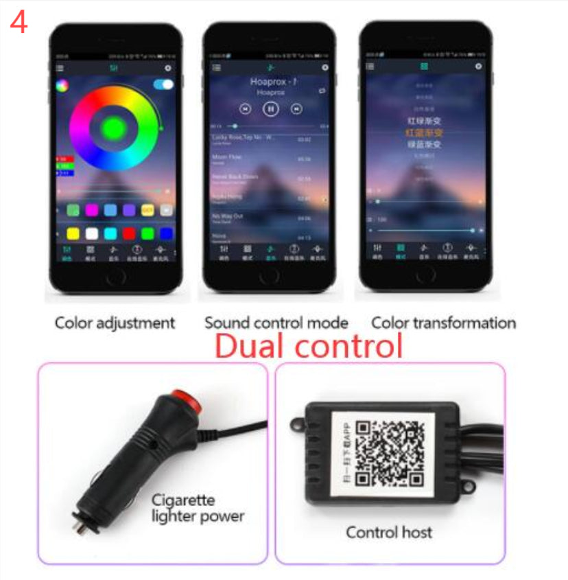 Car Fiber Optic Ambient Light Kit – RGB LED Interior Lights with App & Music Sync Control