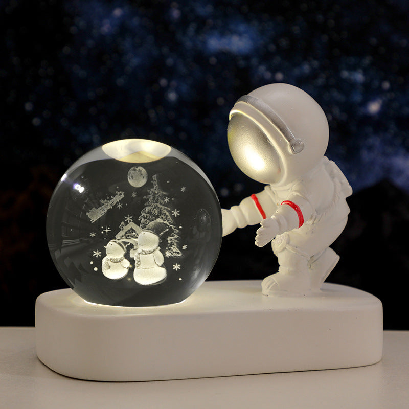 Glowing Planet Astronaut Night Lamp – Crystal Galaxy LED Bedside Light for Bedroom & Gifts
