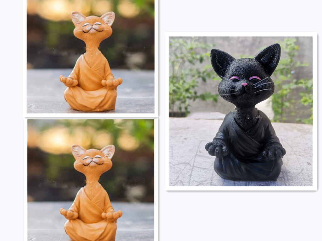 Whimsical Black Buddha Cat Figurine – Meditation Yoga Home Decor Ornament
