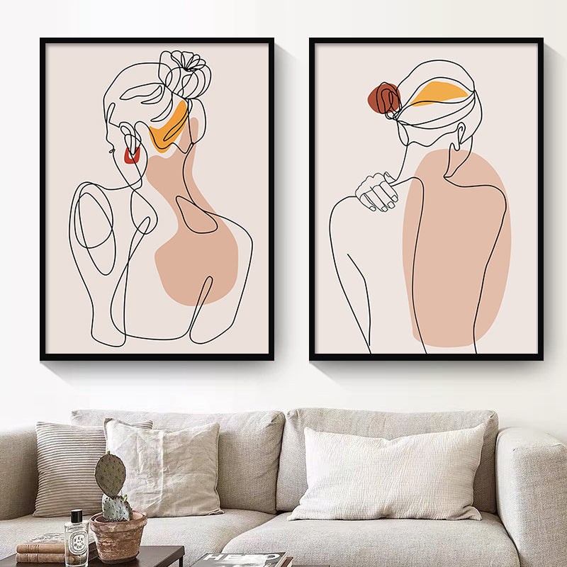Minimalist Abstract Girl Leaf Painting – Nordic Line Art Wall Poster Decor