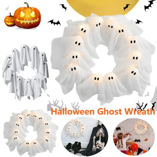 Spooky Cute Ghost Wreath – Light Up Halloween Door & Wall Decoration