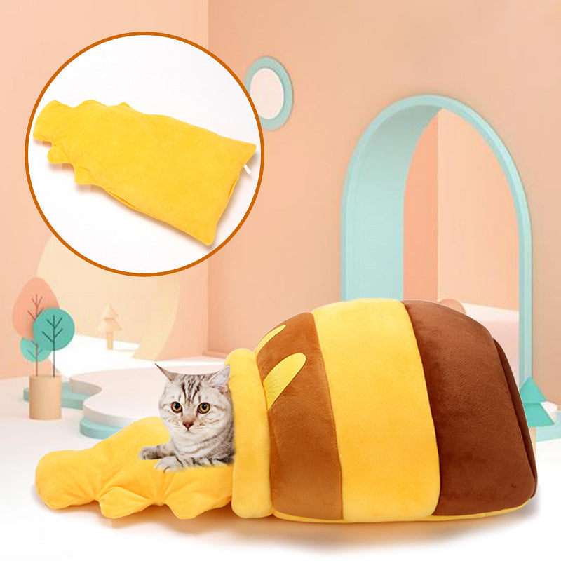 All-Season Warm Honey Pot Pet Nest – Cozy Anti-Anxiety Cat & Dog Bed House