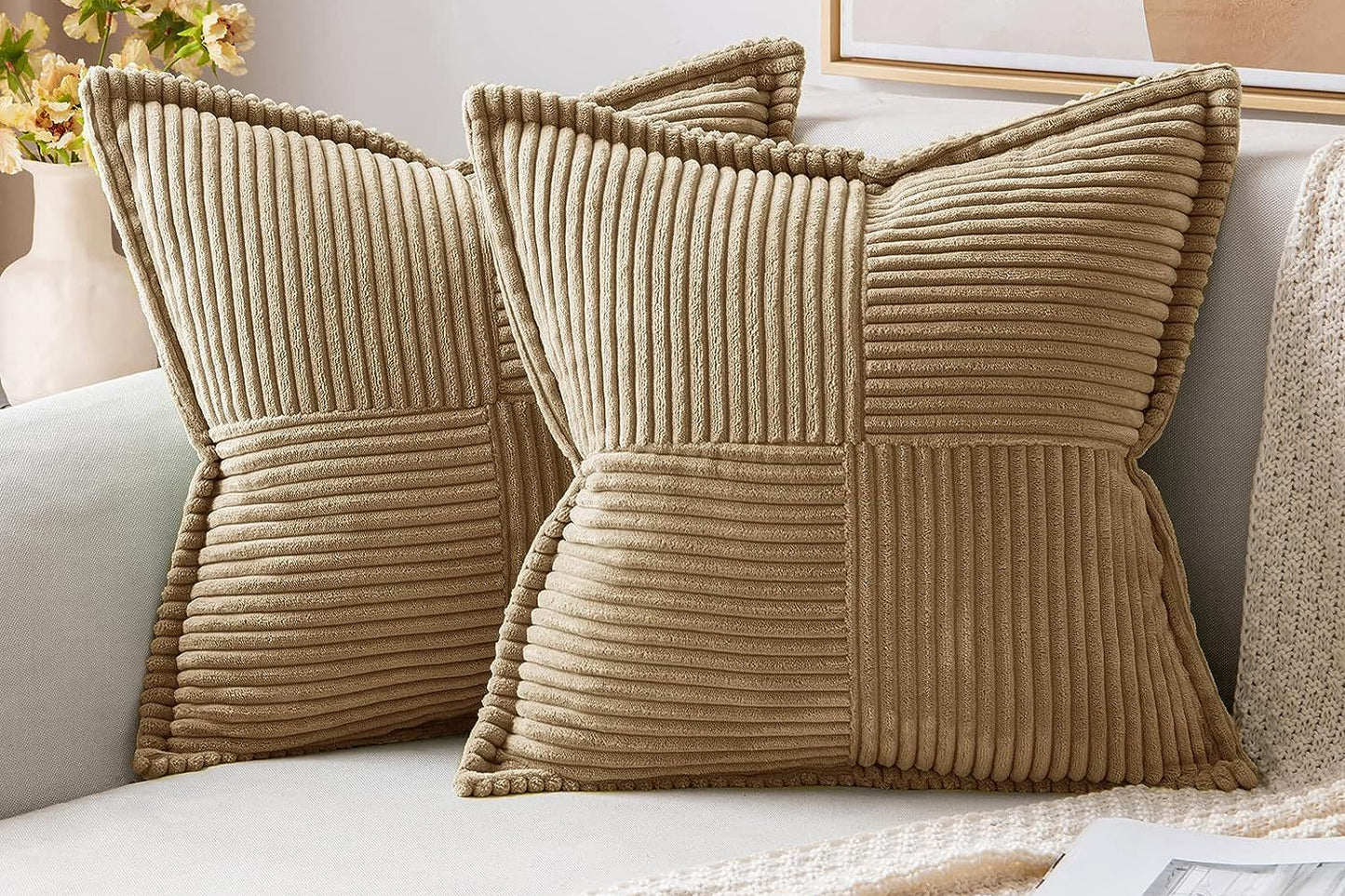 Corduroy Pillow Covers – Super Soft Boho Striped Throw Pillow Cases for Couch & Living Room