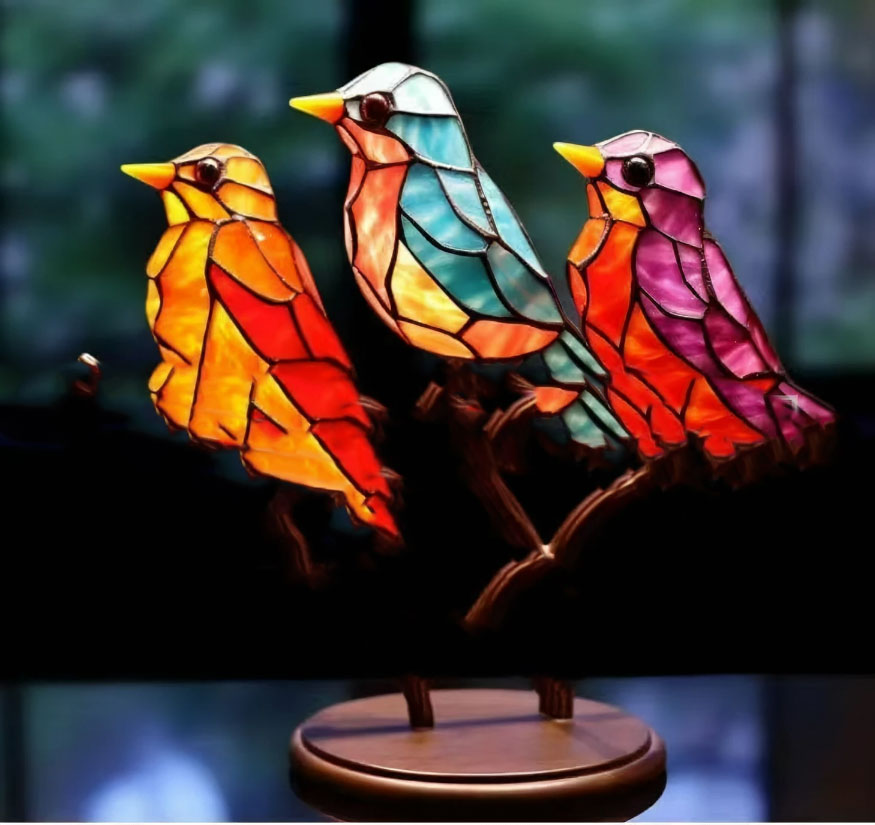 Stained Bird Desk Ornament – Home Decor for Bedroom, Living Room & Office