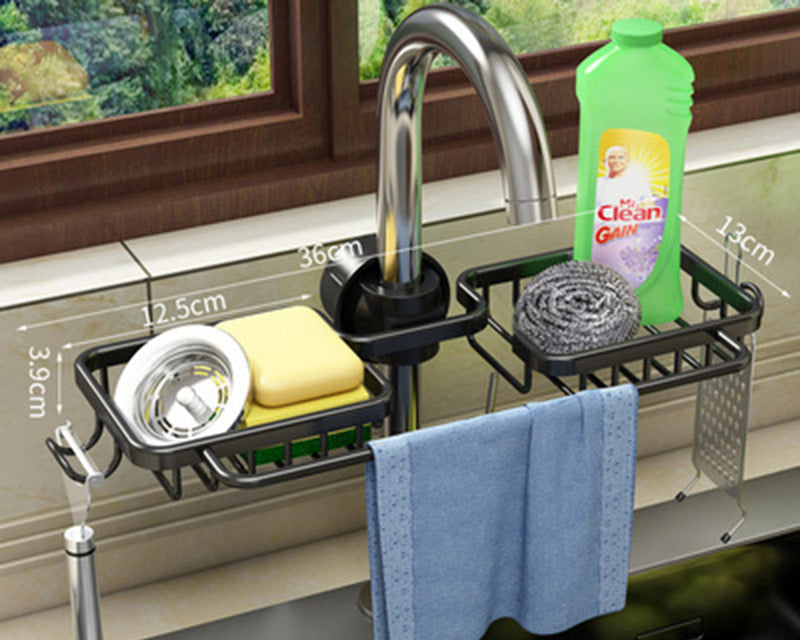 Stainless Steel Kitchen Sink Organizer Rack – Faucet Mounted Drain Basket Storage Solution