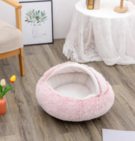 Cozy Round 2‑in‑1 Cat & Dog Bed – Warm Winter Pet Bed, Plush Soft Comfort House