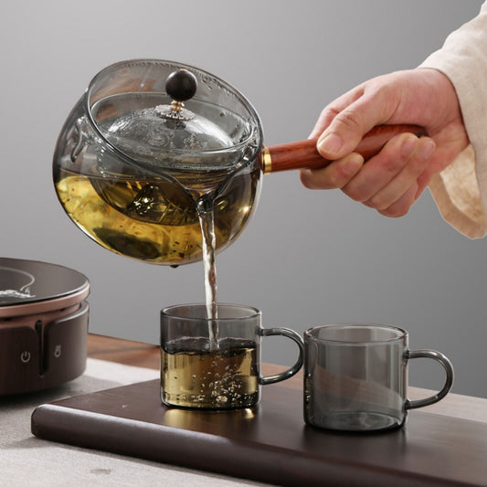 Modern Glass Teapot with Infuser – Rotary Semi Automatic Heat Resistant Tea Brewer Tool