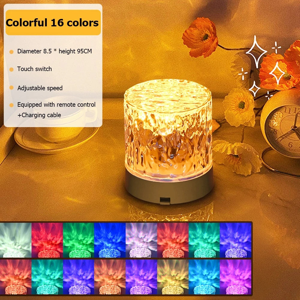 Modern Crystal Ripple Lamp – LED Night Light Projector for Bedroom Mood Lighting