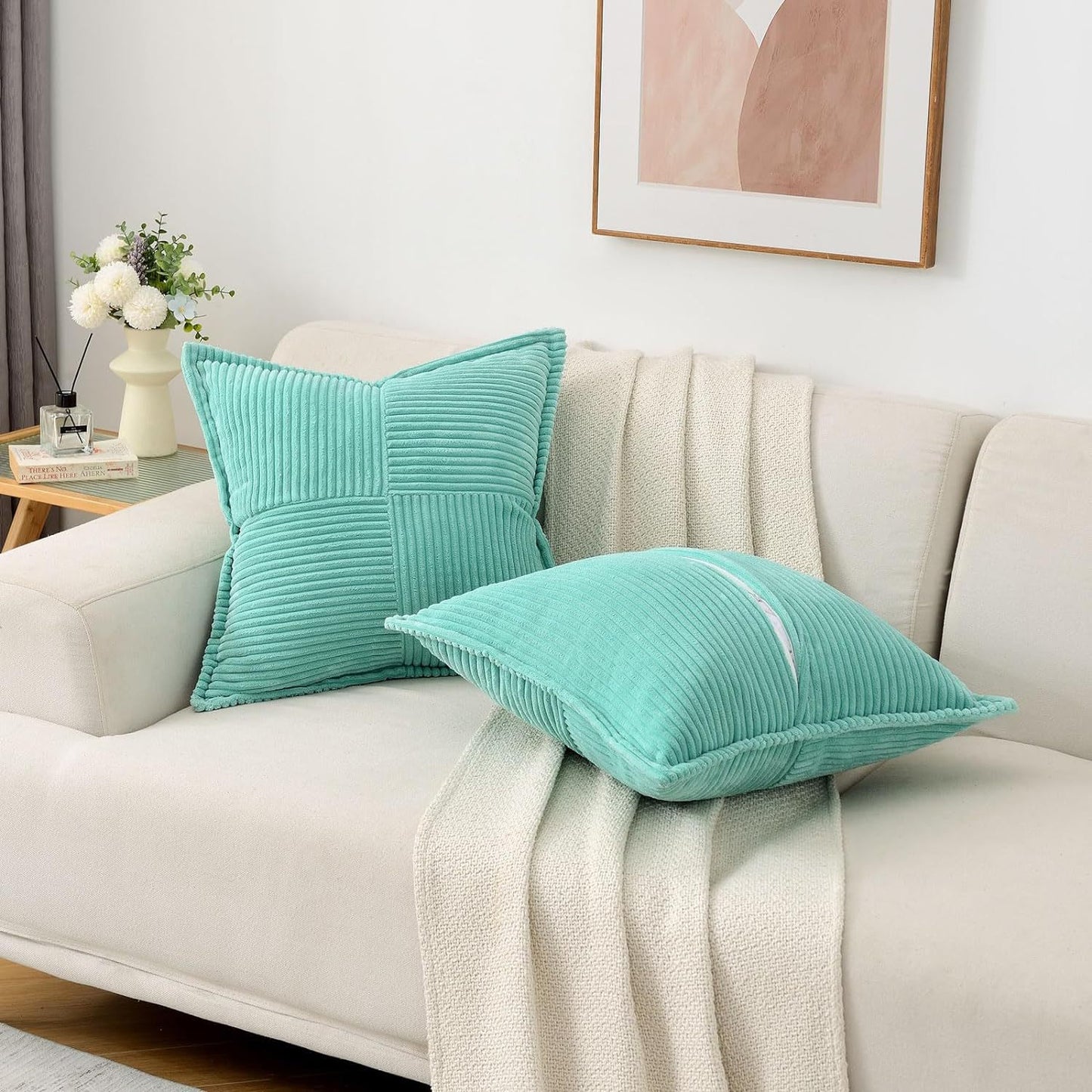 Corduroy Pillow Covers – Super Soft Boho Striped Throw Pillow Cases for Couch & Living Room