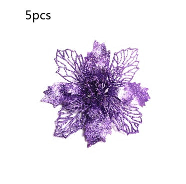 Christmas Glitter Fake Flowers – Festive Tree Decorations for Home & Party Setup